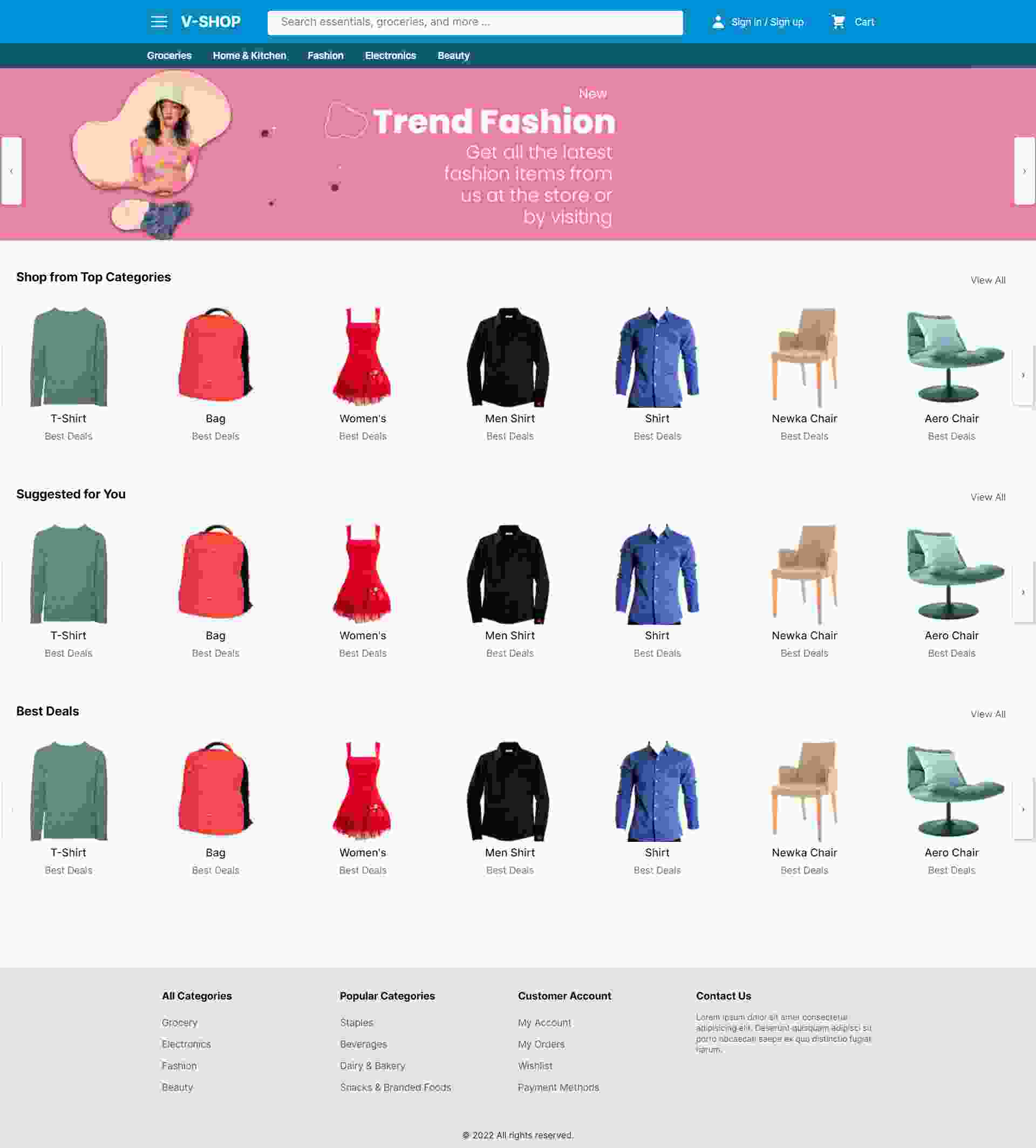 V-Shop - eCommerce Free HTML Template Like Flipkart, JioMart Using Tailwindcss